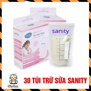 Hộp 30 túi trữ sữa Sanity của Đức nhựa cao cấp định hình túi 2 khóa zip chắc chắn